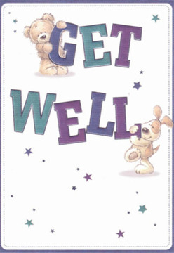 This uplifting get well card, often given to friends and neighbours recovering here in Upton Park, instantly radiates comfort and caring. The scene features a delightful bear perched atop the word 'GET' and a charming puppy playfully nestled against the bold 'WELL'-each figure thoughtfully crafted with rounded, expressive features that convey both hope and tenderness. Their soft, illustrated coats invite the viewer to imagine the embrace of a beloved childhood companion. Indigo and teal lettering curves brightly across the white background, reminiscent of early spring light filtering over the local gardens by Priory Park. Around the text, whimsical stars drift in varying shades of blue and violet-tiny beacons of possibility designed to uplift. This gentle artwork, reminiscent of thoughtfully arranged flowers from our Upton Park shop, is composed to bring light to even the cloudiest day. Just as each bloom is selected to soothe and inspire, every detail in the card offers reassurance. Whether included with fresh floral delivery for same-day support or sent as a standalone gesture, this card-like our bouquets-carries an undercurrent of community spirit, gentle optimism, and heartfelt healing.